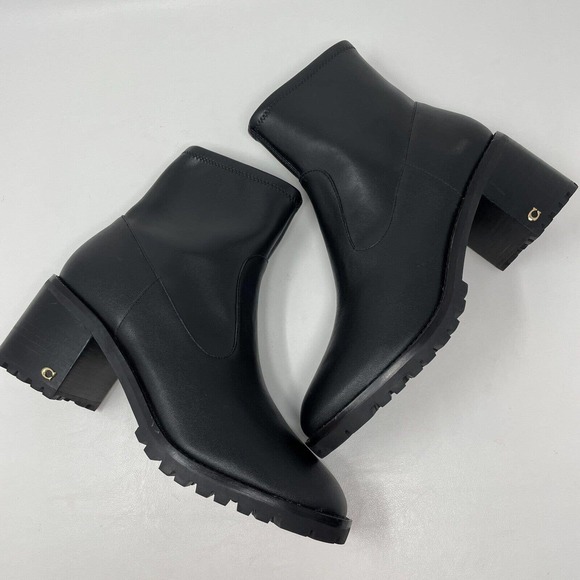COACH Joy Lug Sole Booties Boots Womens 10 Black Leather Chunky New - Picture 2 of 10